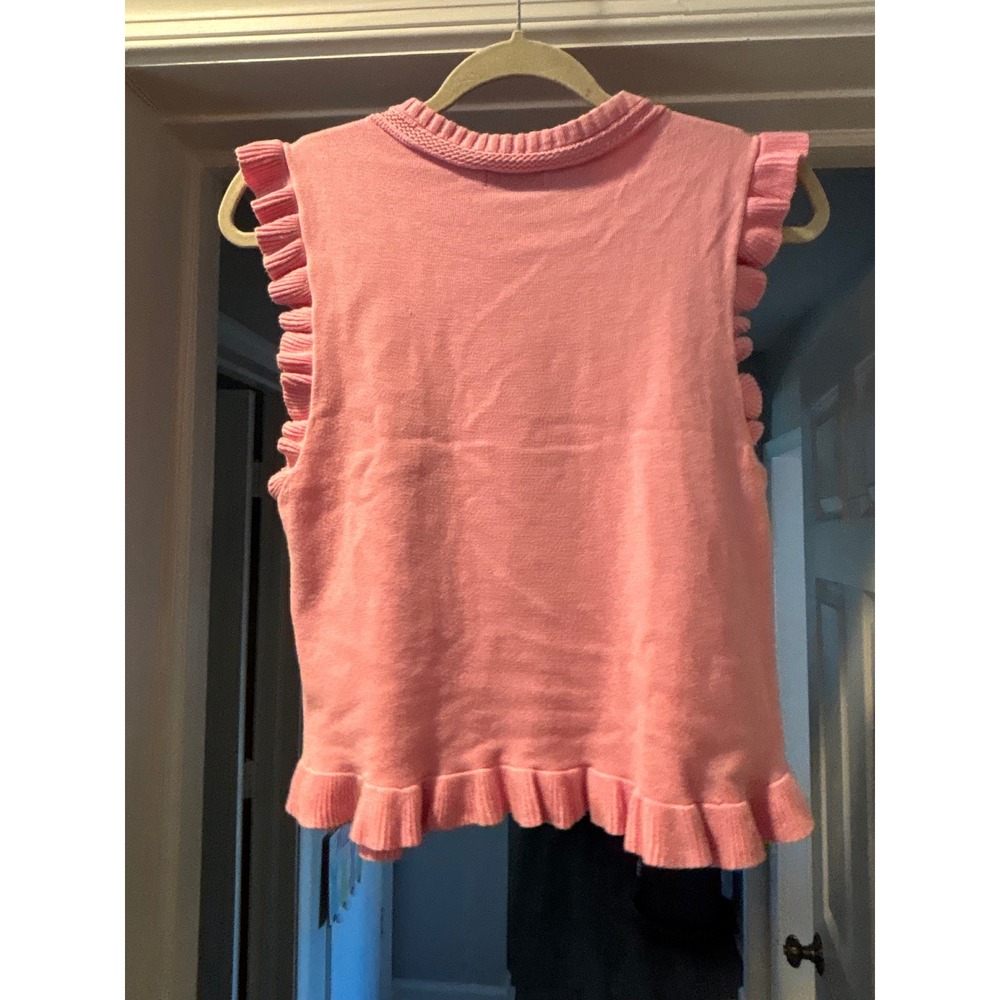 LUSH Pink Cable Knit Ruffle Trim Sweater Vest Sleeveless Top Large - Picture 6 of 8